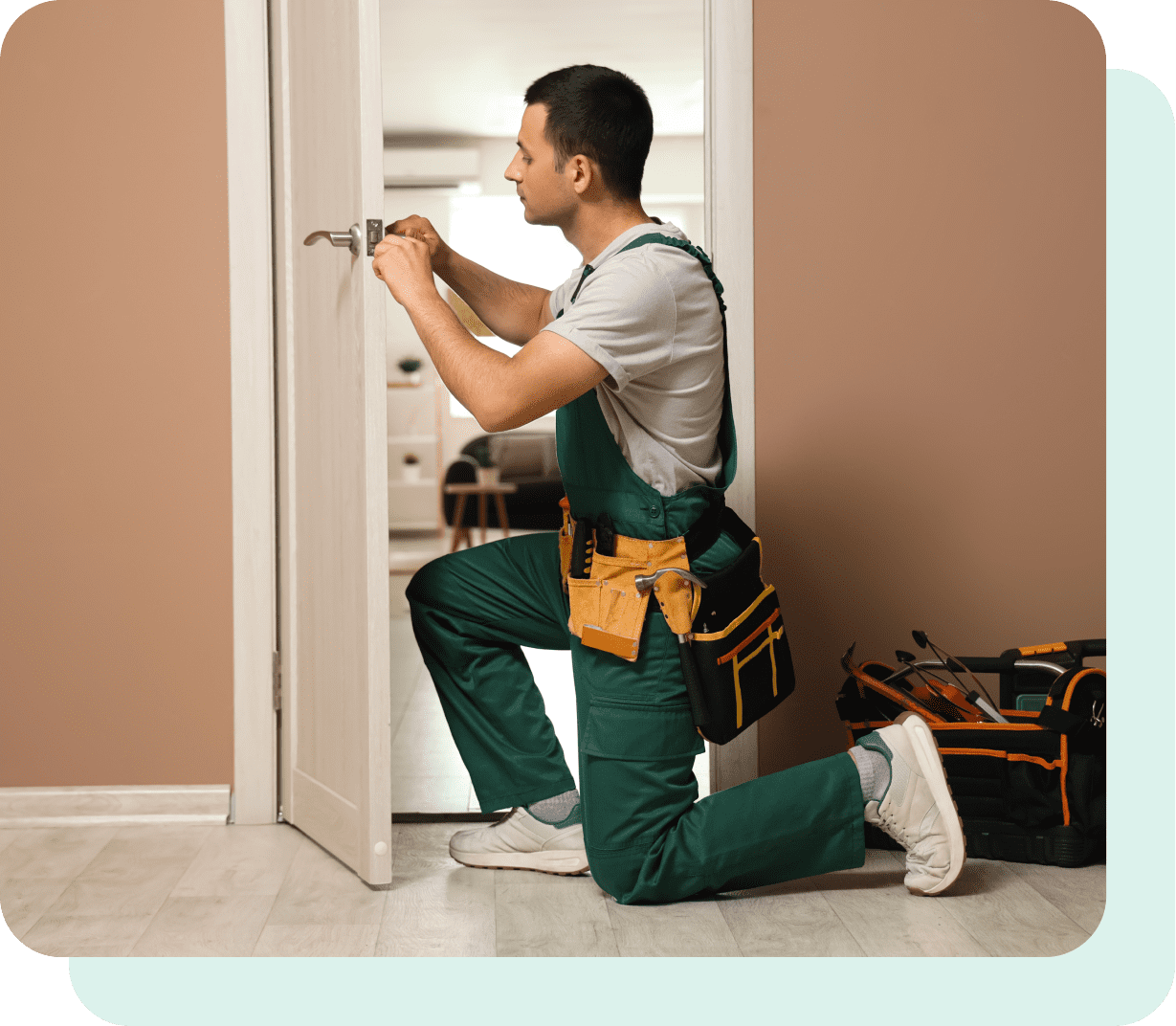 man fixing door in home